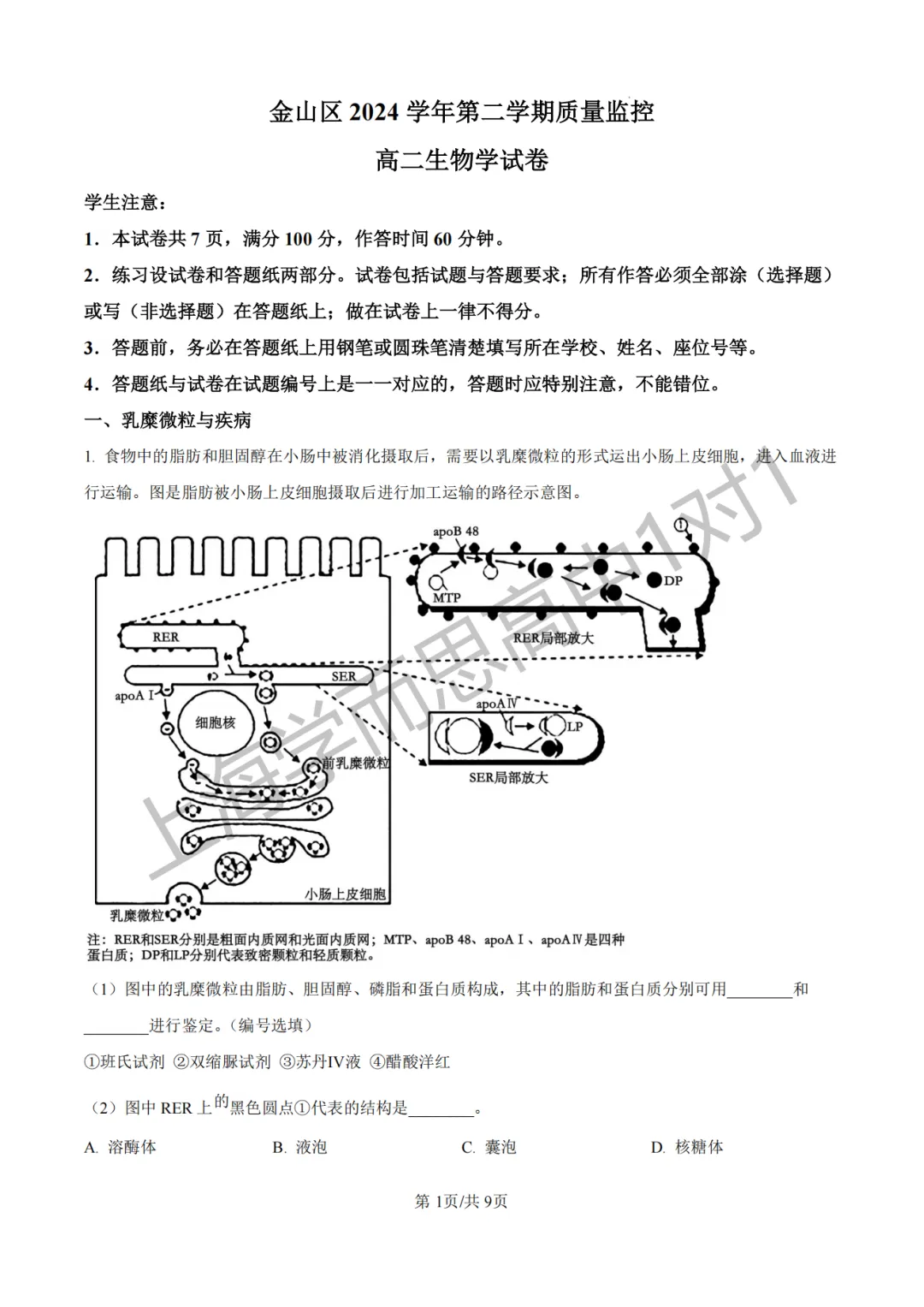 合格考真题 |【生物】2025上海市生物合格考真题(含详解) 第2张