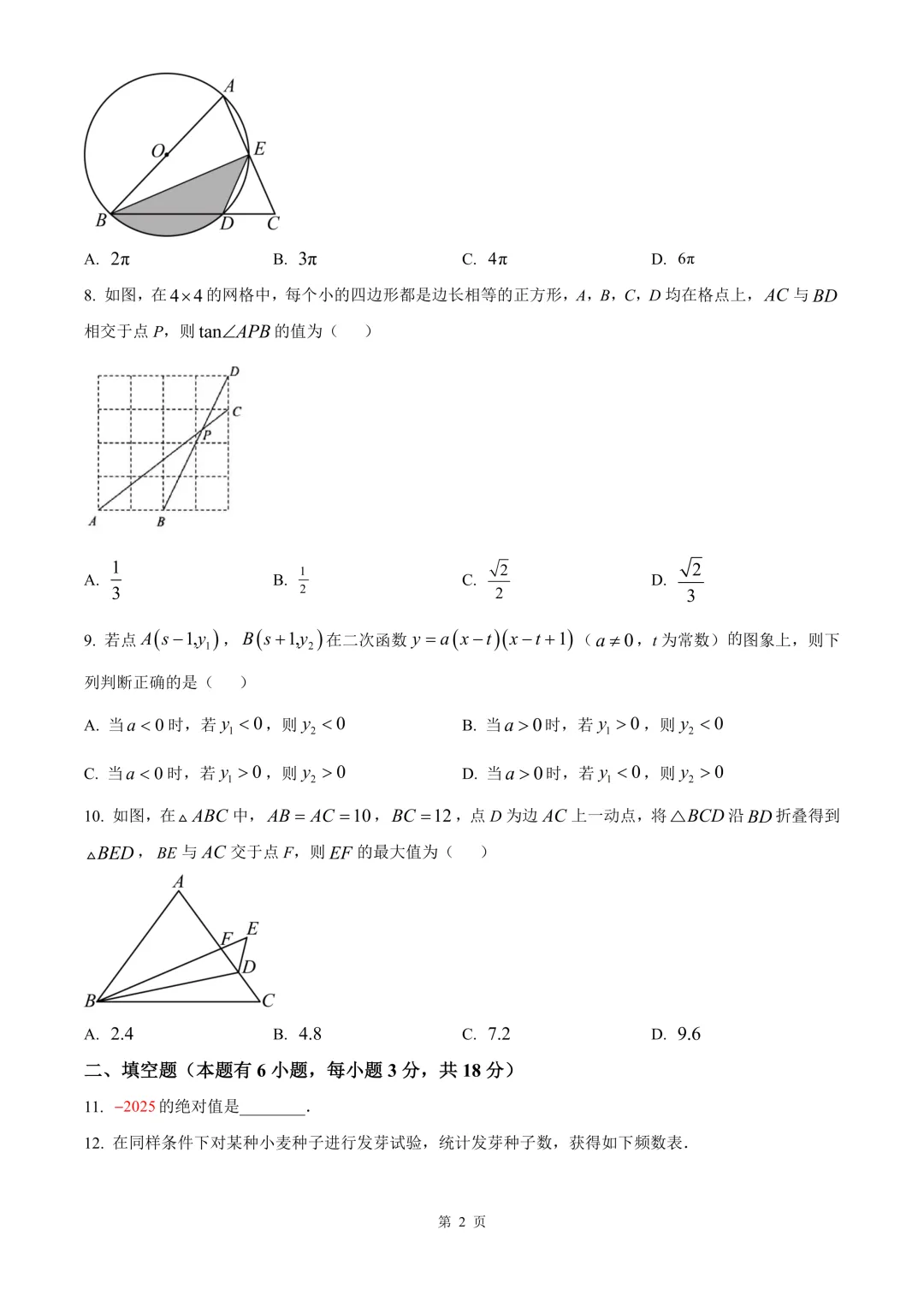 杭州市余杭临平区九年级中考二模数学试卷 第8张