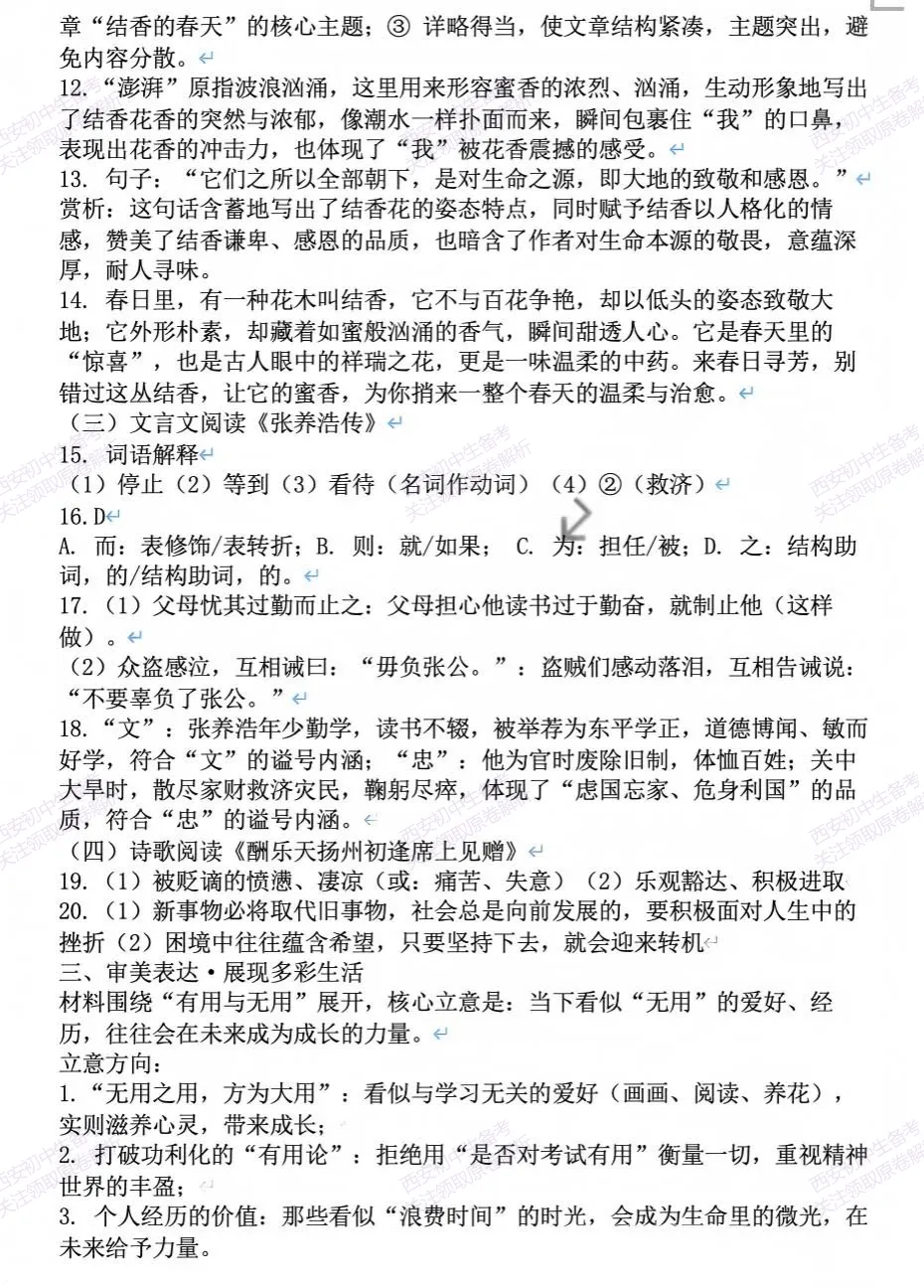 名校模考有答案!西安2026中考模拟:【陕西师大附中】九年级五模【语文】免费下载 第17张