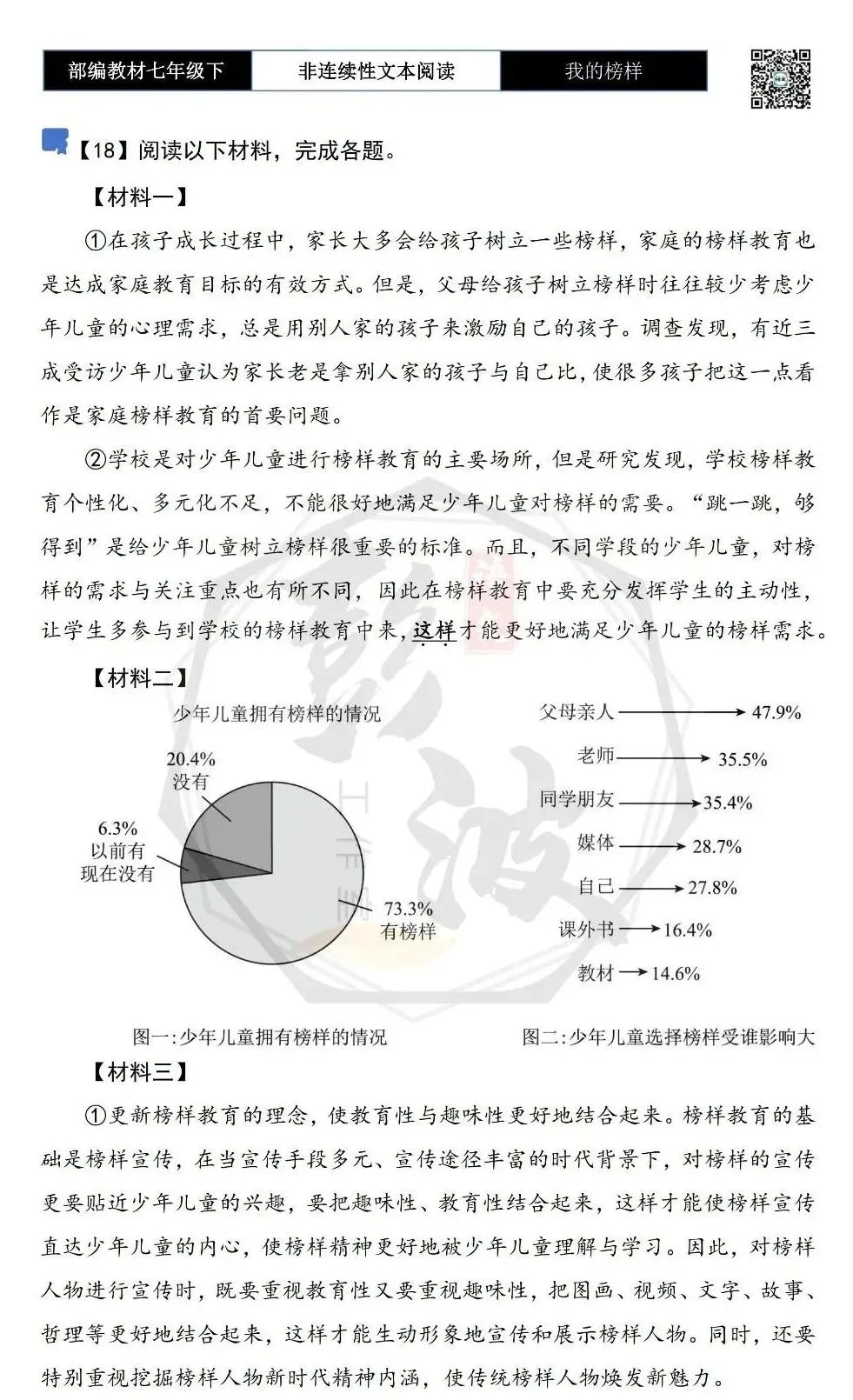 【非连续性文本阅读-真题演练】七年级下-18-我的榜样-试题精析 第5张