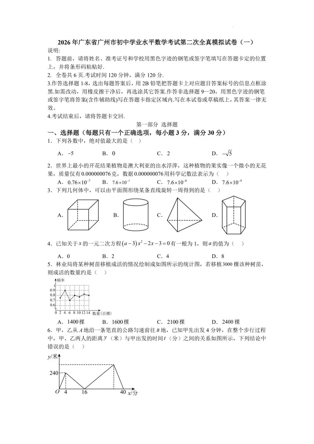中考数学冲刺专用!高质量模拟试题+考点梳理,直接打印练习 第1张