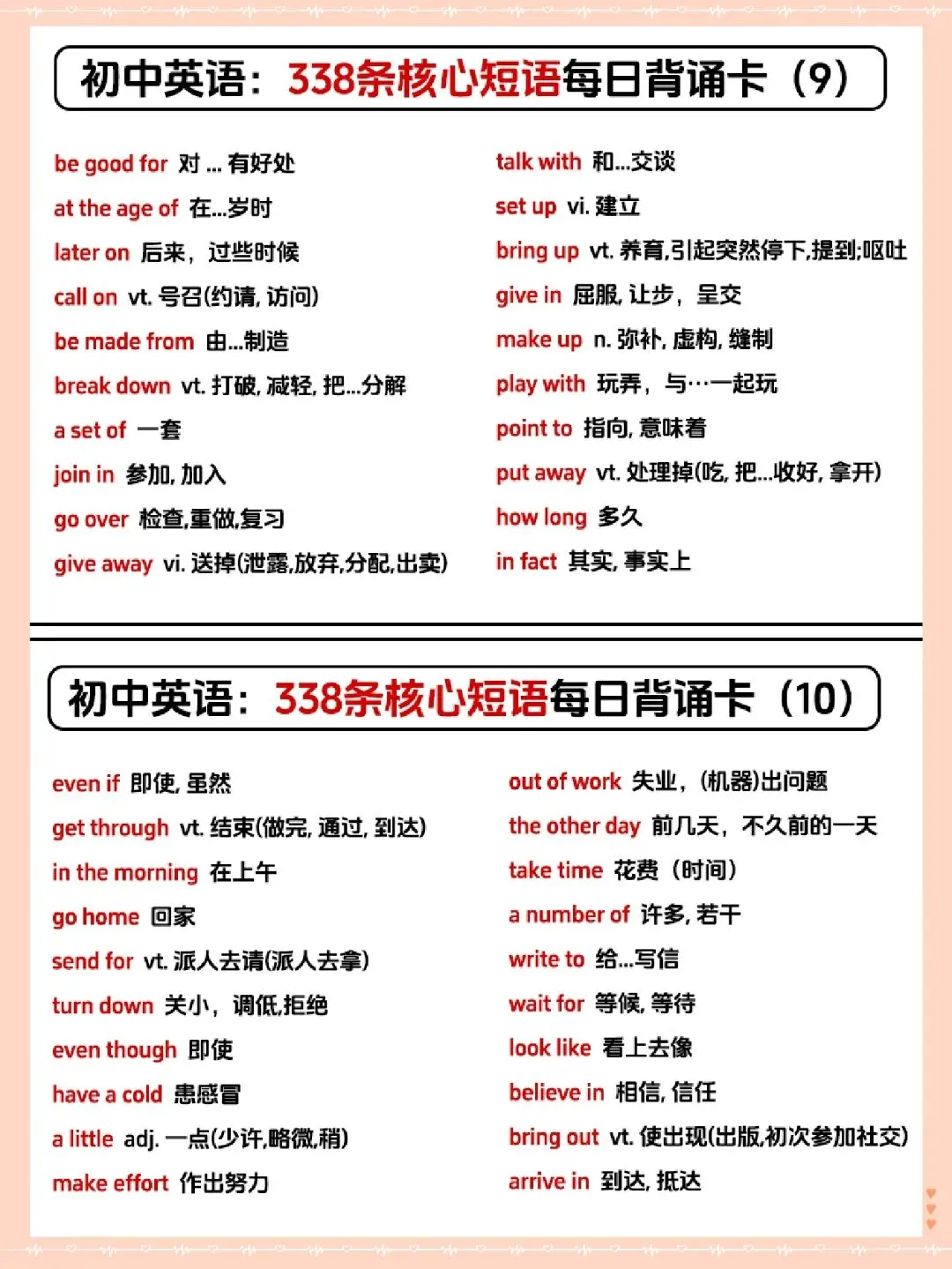 2026 中考英语常考重点短语汇总【背诵版】(电子版可打印) 第5张