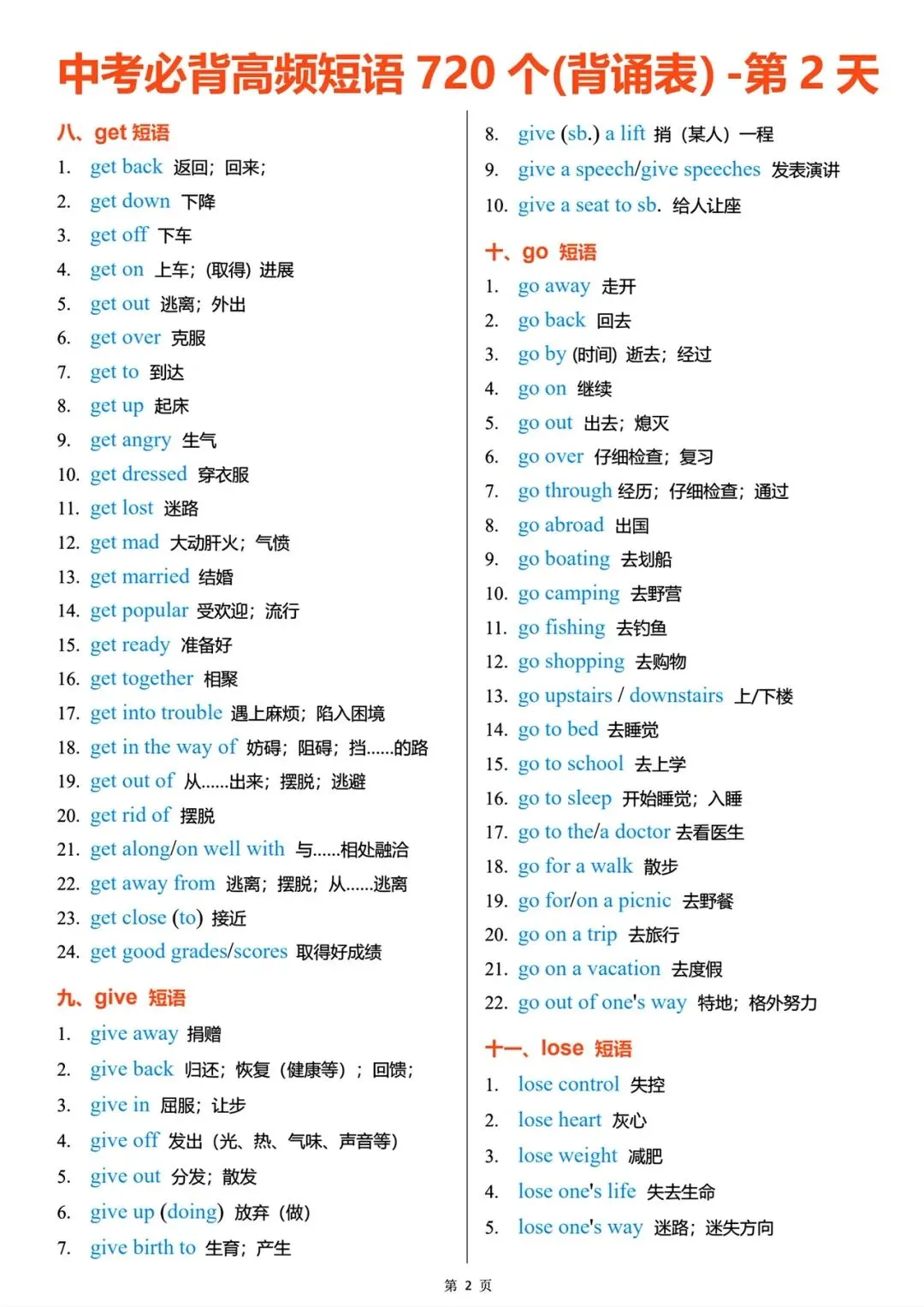 中考英语高频短语720个,背熟=白捡20分 第2张