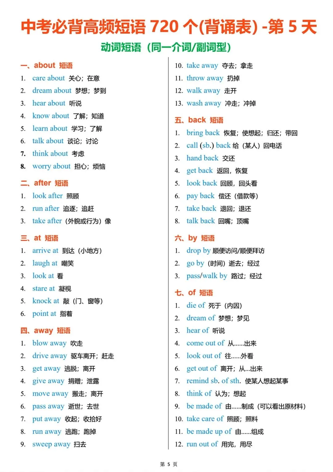 中考英语高频短语720个,背熟=白捡20分 第5张