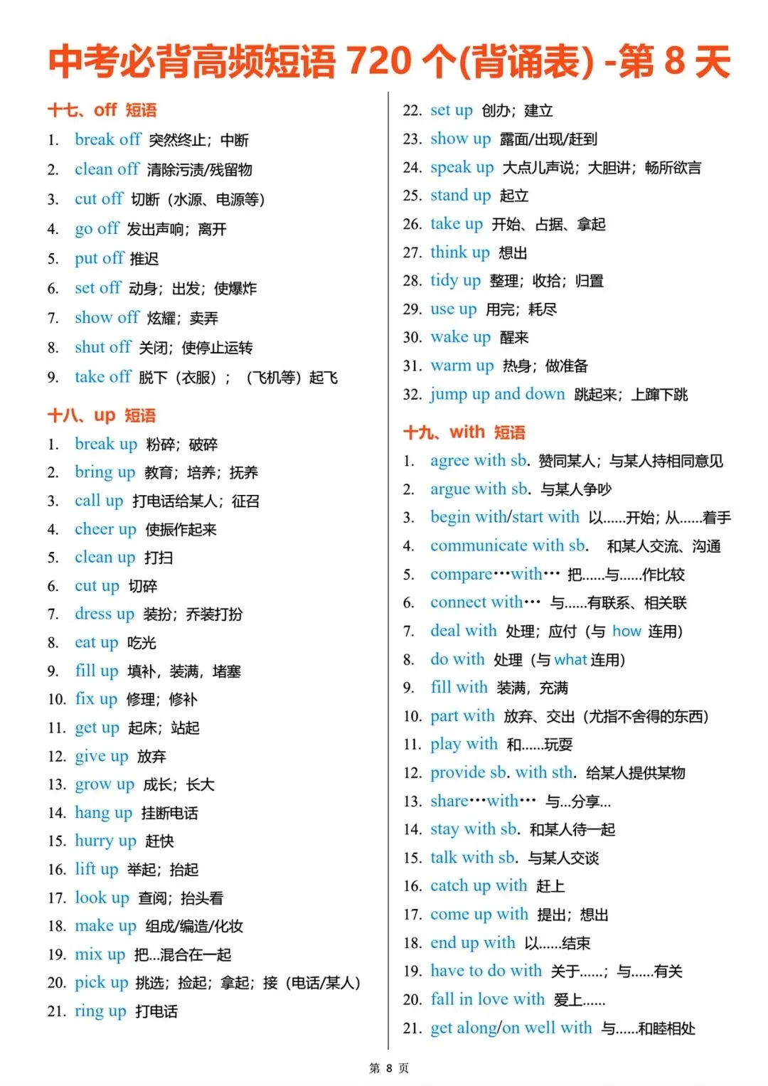 中考英语高频短语720个,背熟=白捡20分 第8张