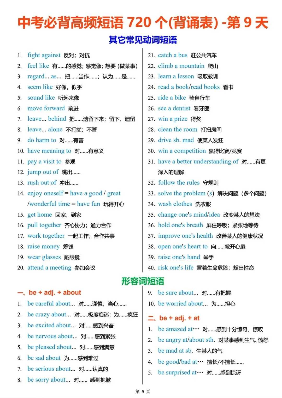 中考英语高频短语720个,背熟=白捡20分 第9张