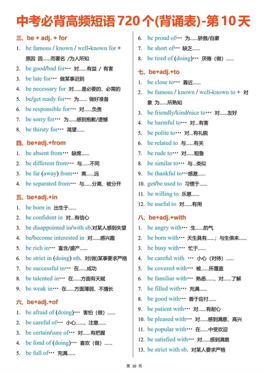 中考英语高频短语720个,背熟=白捡20分 第10张