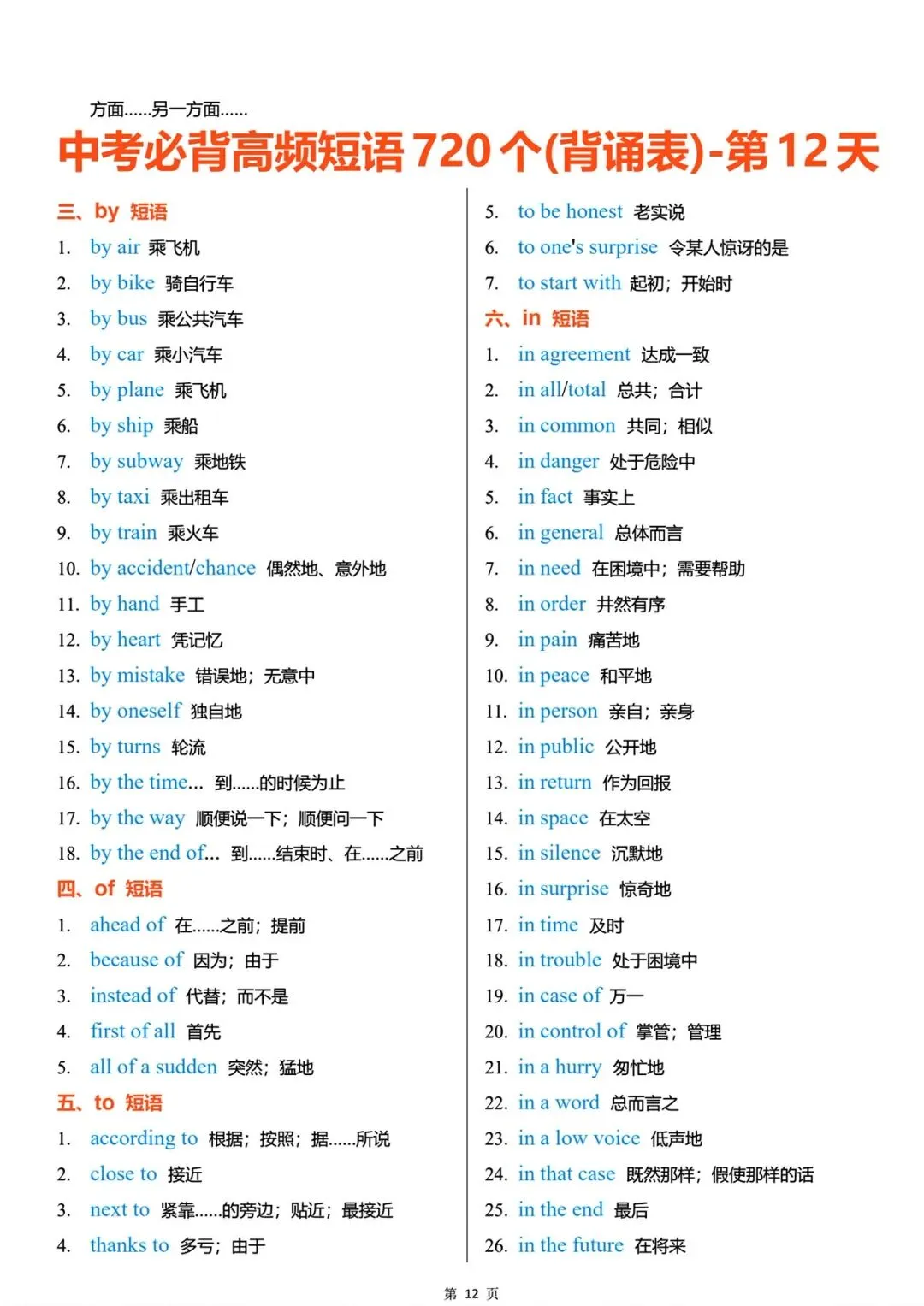 中考英语高频短语720个,背熟=白捡20分 第12张