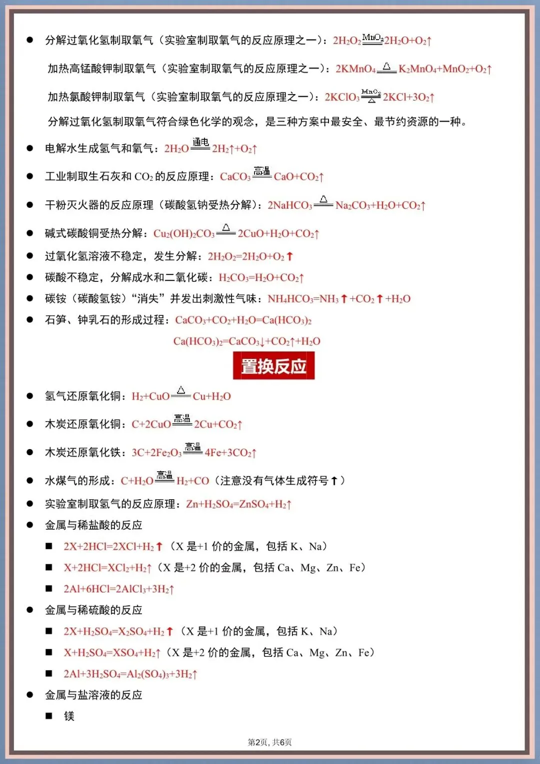 2026年中考化学方程式常见+必考初中化学方程式分类训练(重难点突破),完整电子版可打印 第3张