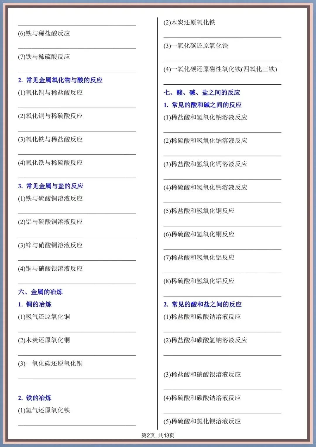 2026年中考化学方程式常见+必考初中化学方程式分类训练(重难点突破),完整电子版可打印 第9张