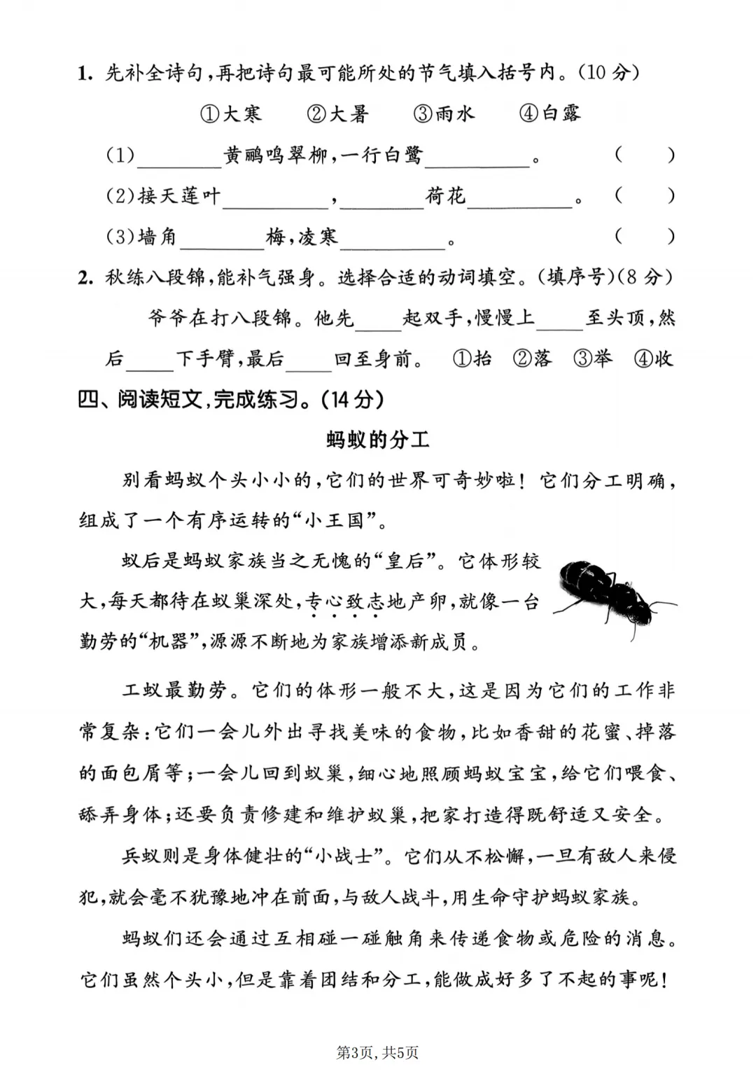 26年春新二年级下册语文第六单元试卷(含答案) 第3张