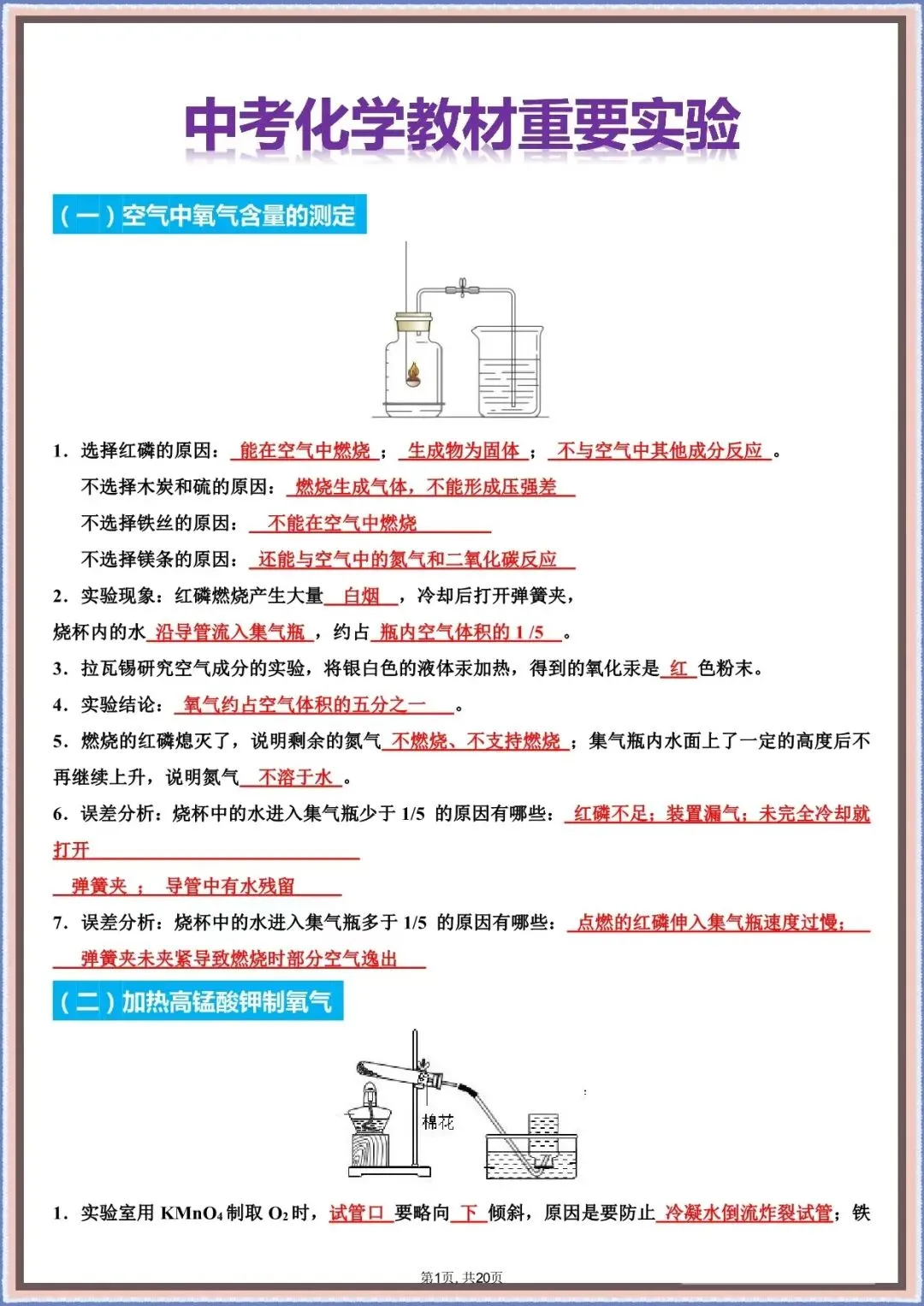 【中考化学实验】2026年中考初中化学教材重要实验及实验现象,完整PDF电子版可打印 第3张
