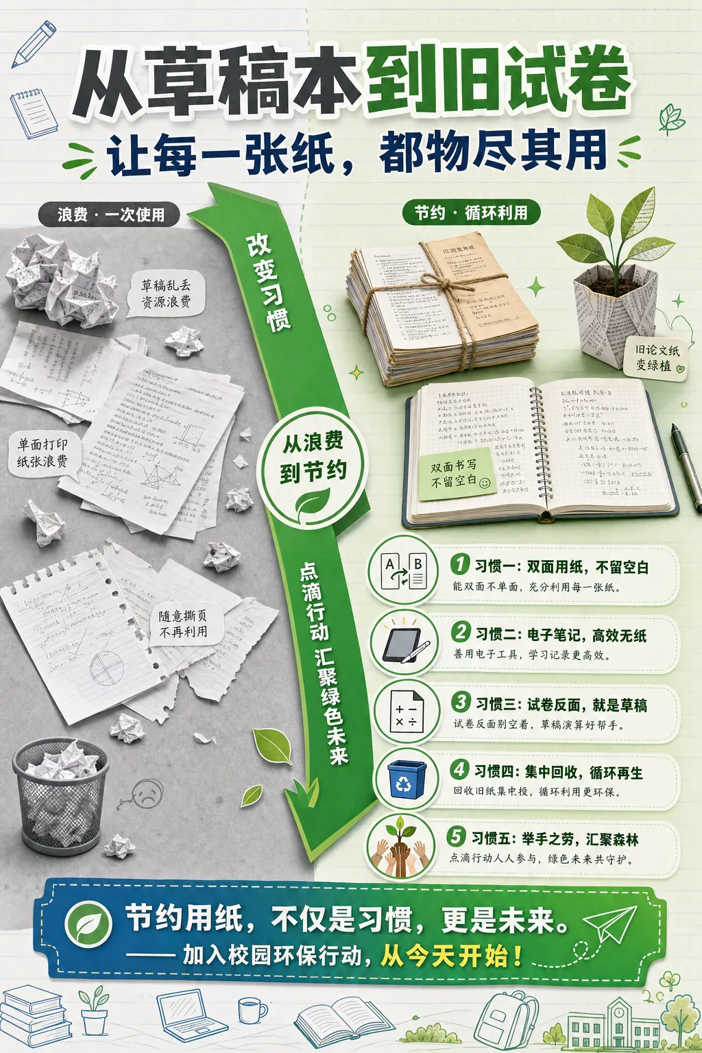 环保主题海报第一期丨从草稿纸到旧试卷,让每一张纸都物尽其用 第2张