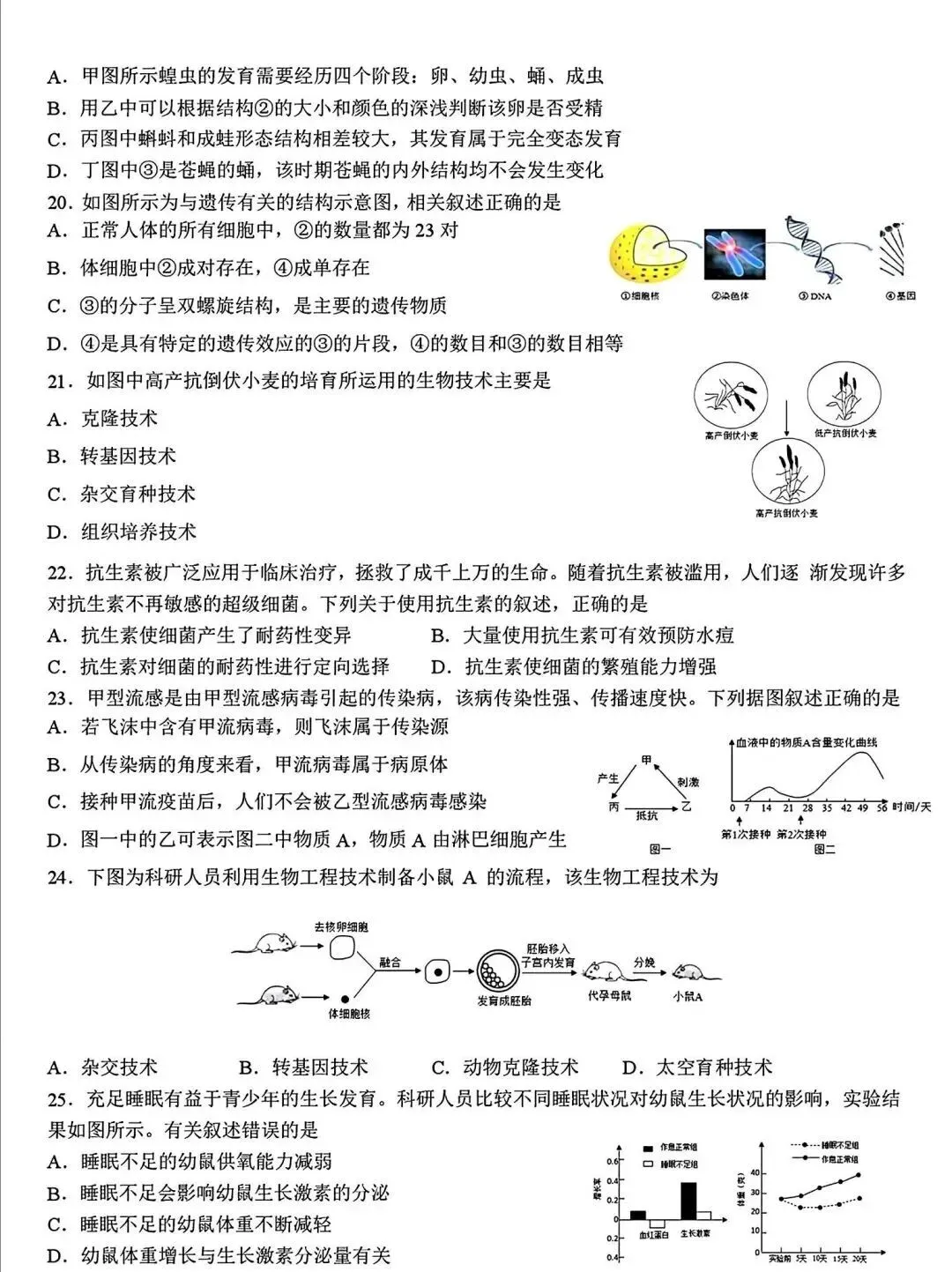 2025年山东省临沂市费县二模生物试卷(含答案) 第5张