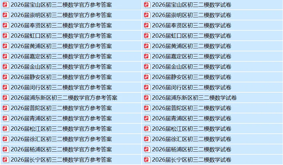 2026年上海16区中考二模数学试卷及答案!<高清电子版可打印> 第2张