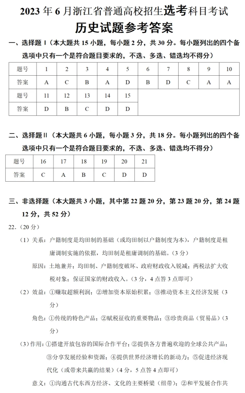 高考真题|2023年高考浙江卷历史试题和答案 第10张