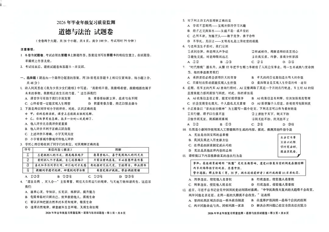 盘龙区二模道德与法治试卷 第2张