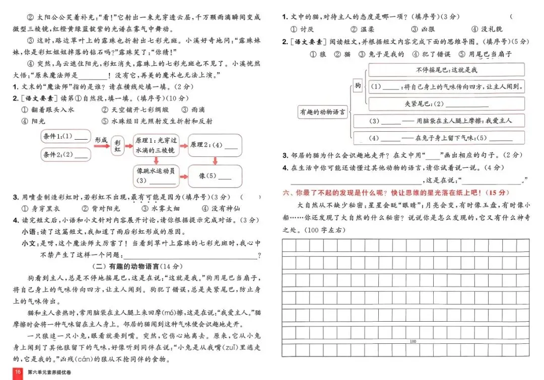 二下语文第六单元试卷4套含答案 第2张