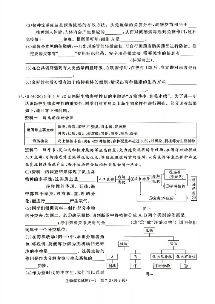 2026山东地区专版生物会考学业水平考试模拟卷8套 第8张