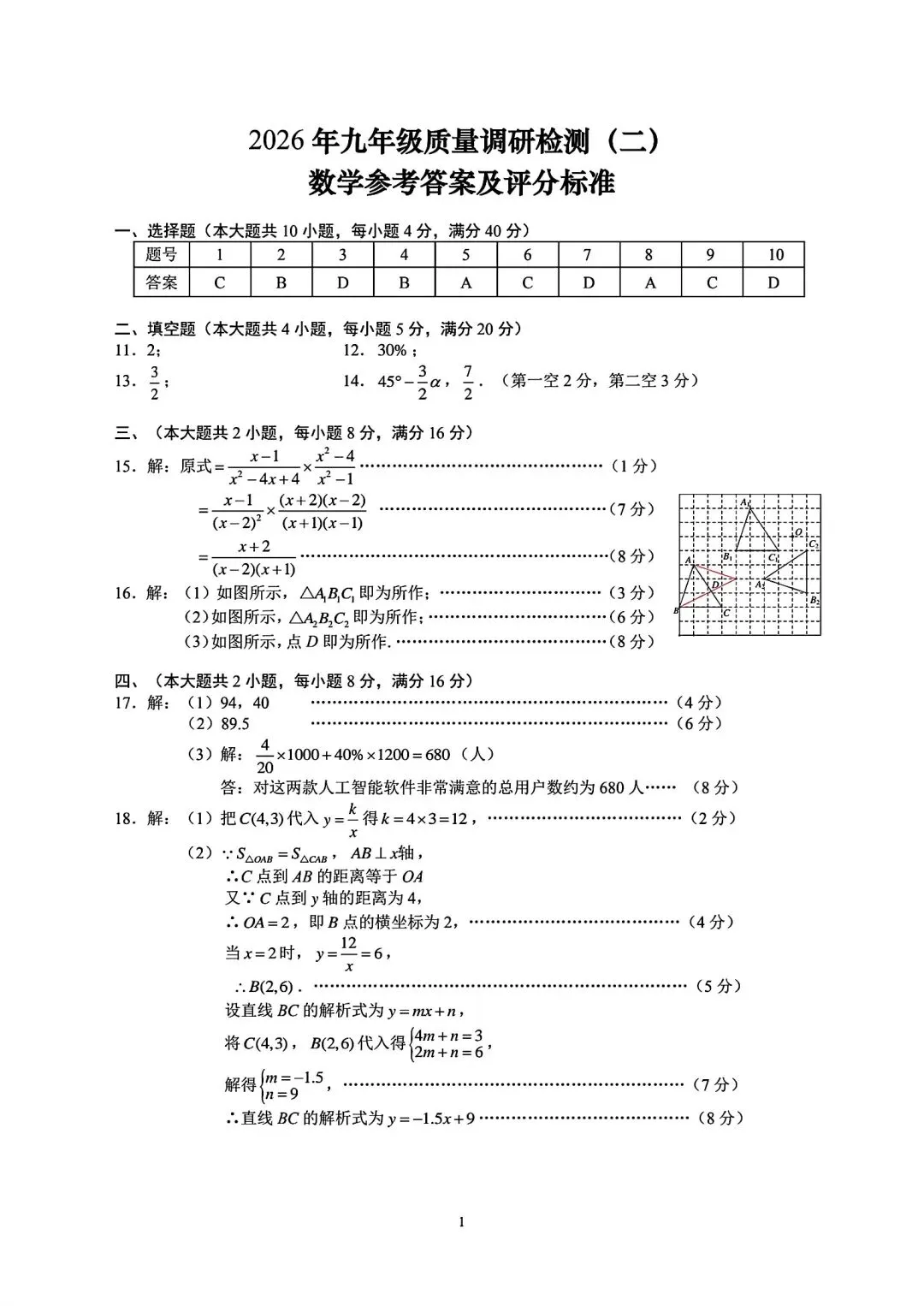 2026年合肥市蜀山区二模数学试卷和答案2026年九年级质量调研检测(二)数学试卷 第10张