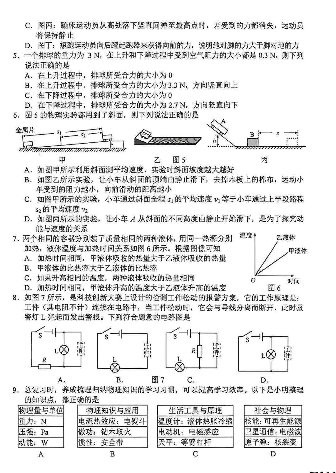2026年和平区物理初三二模试卷及答案 第2张