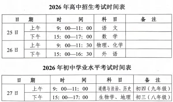 大庆市2026年中考时间及招生计划公布 第2张