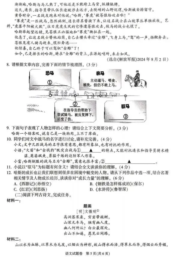 2026中考语文模拟试卷及参考答案(28)【可打印】 第9张