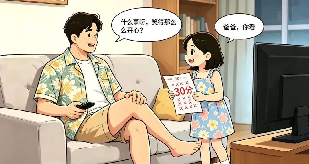搞笑漫画:学渣女儿拿着低分试卷回家,逗比父女俩的搞笑对话.最好笑在后面! 第1张