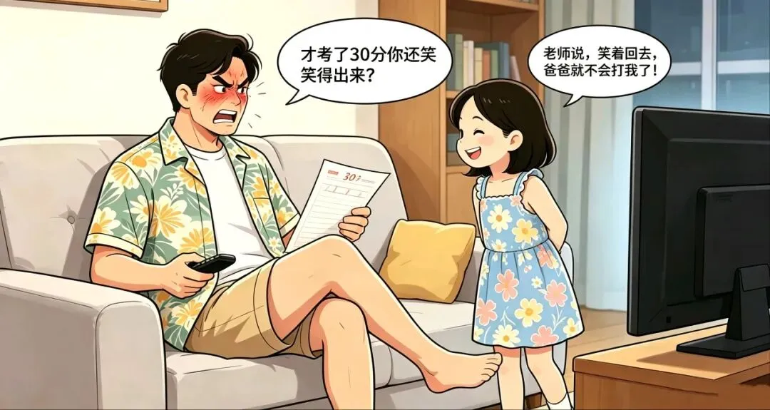 搞笑漫画:学渣女儿拿着低分试卷回家,逗比父女俩的搞笑对话.最好笑在后面! 第2张