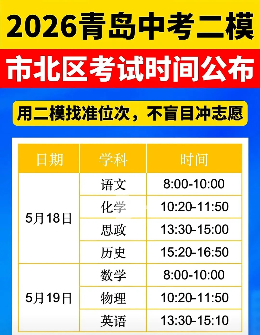 青岛中考二模考试时间 第1张