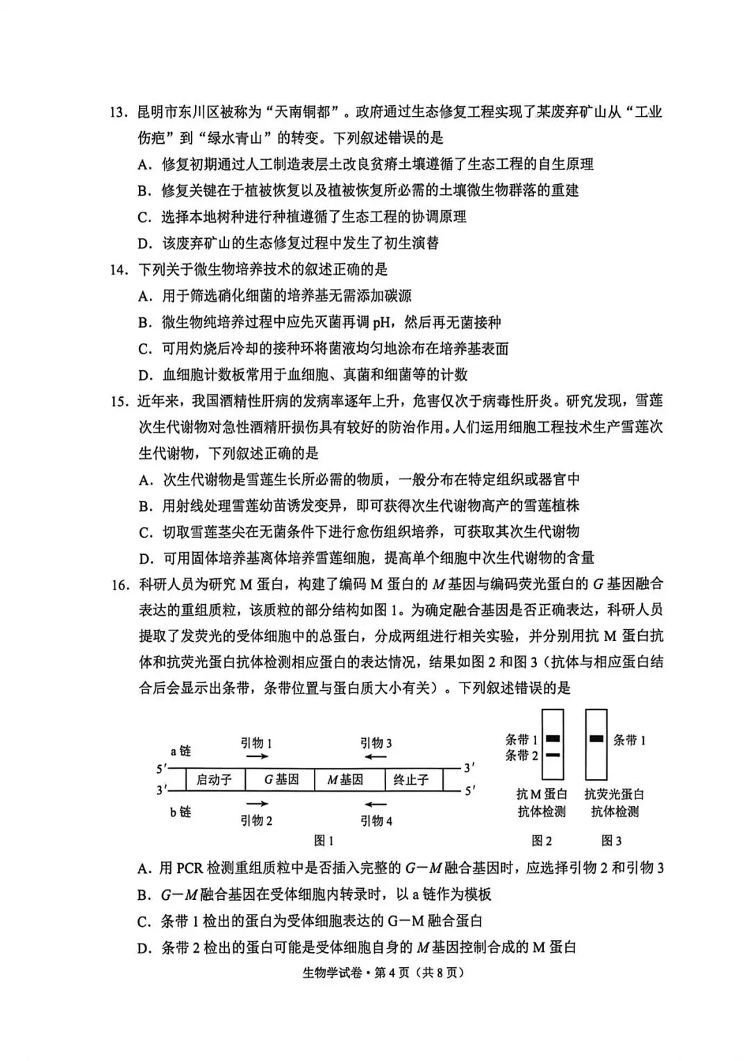 2026年昆明模拟测试生物试卷和答案 第4张