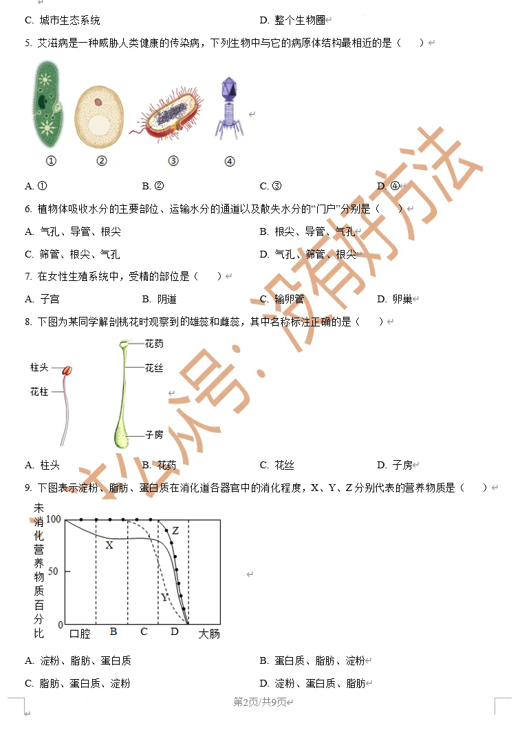 【备战二模】2025吉林市二模生物真题 第2张