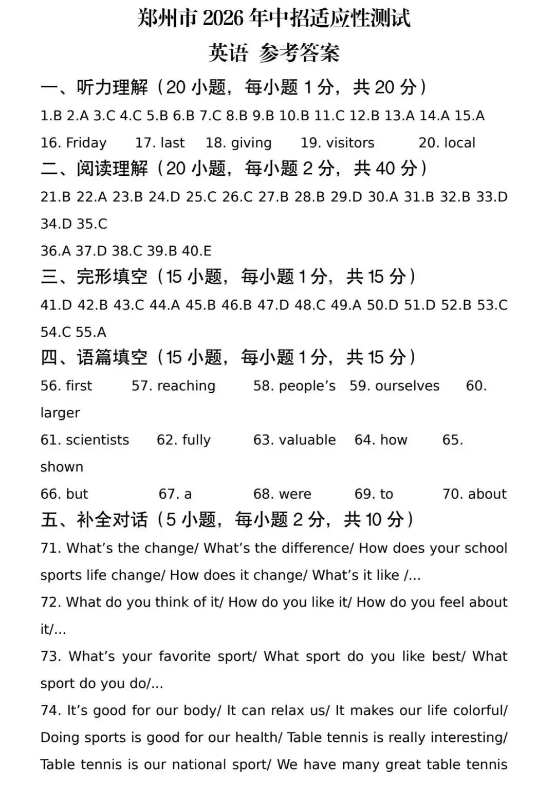 2026郑州中考模拟训练高清模拟题,带听力和答案(七科全) 第13张