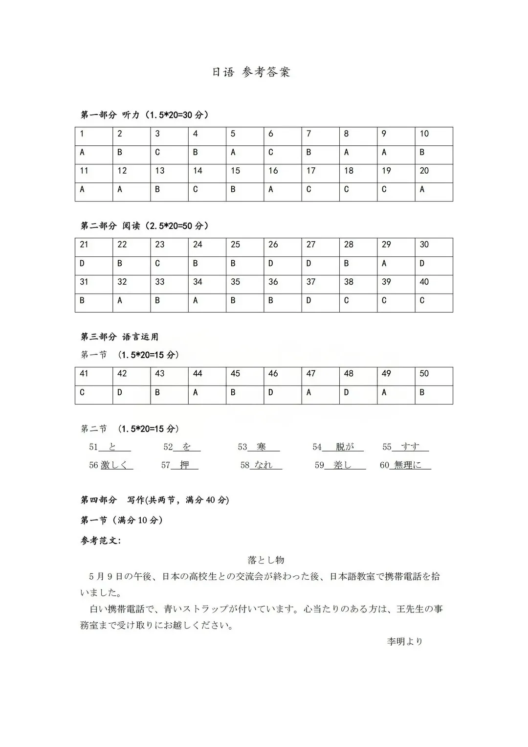 2026届湖北高三5月圆创联盟【日语】试卷及答案 第13张