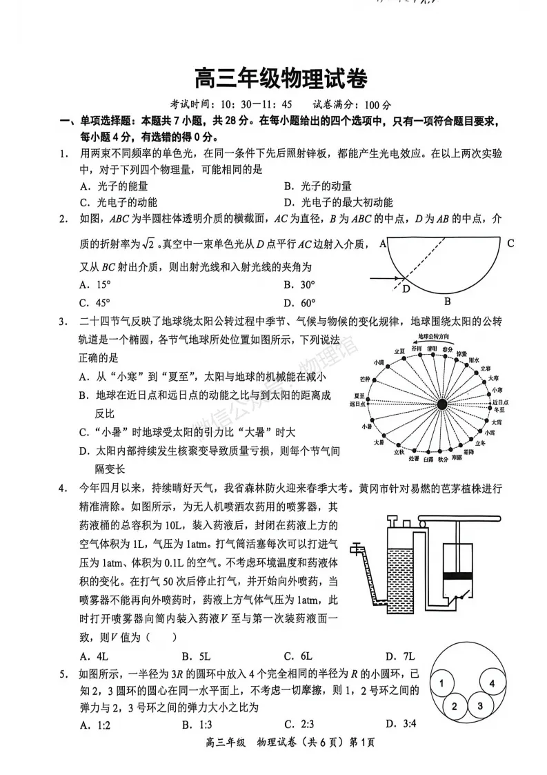 湖北省鄂东南联盟学校2026年5月高三模拟考试物理含答案 第1张