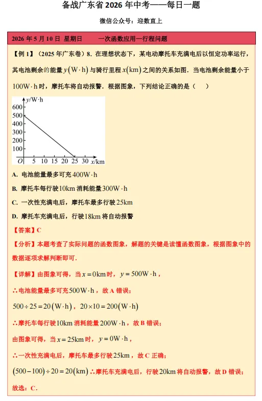 备战广东省2026年中考——每日一题(一次函数应用—行程问题) 第1张