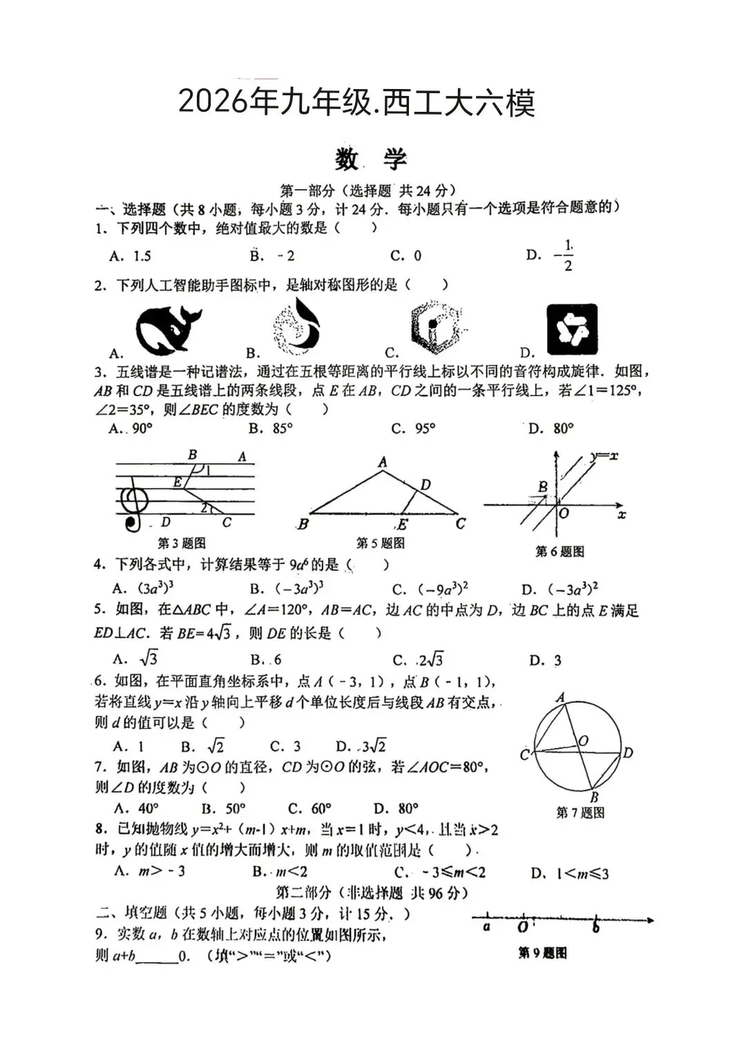 2026年九年级下.西工大六模考试试卷 第1张