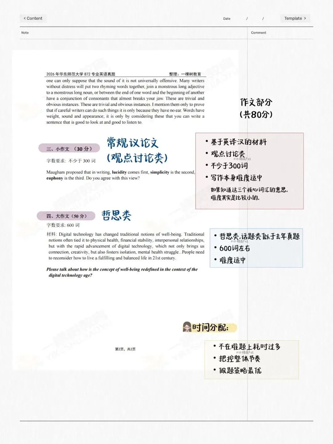 华东师范大学学科英语872专业英语26真题考情分析 第2张