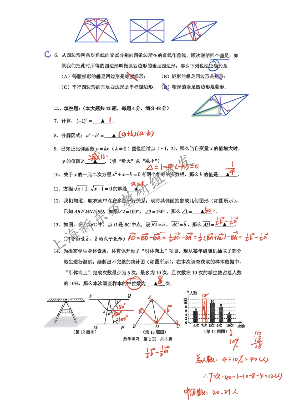上海中考二模数学各区域真题完整版汇总,附难度点评,免费领取! 第42张