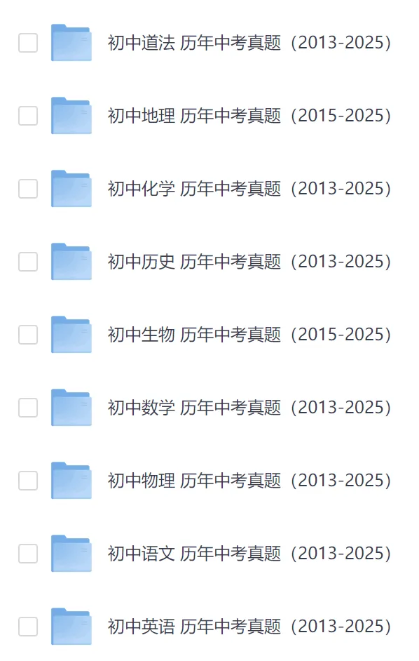 初中全科《历年全国中考真题》2013-2025历年中考真题,语文/数学/英语/物理/化学/道法/地理/生物/历史(网盘打包下载) 第2张