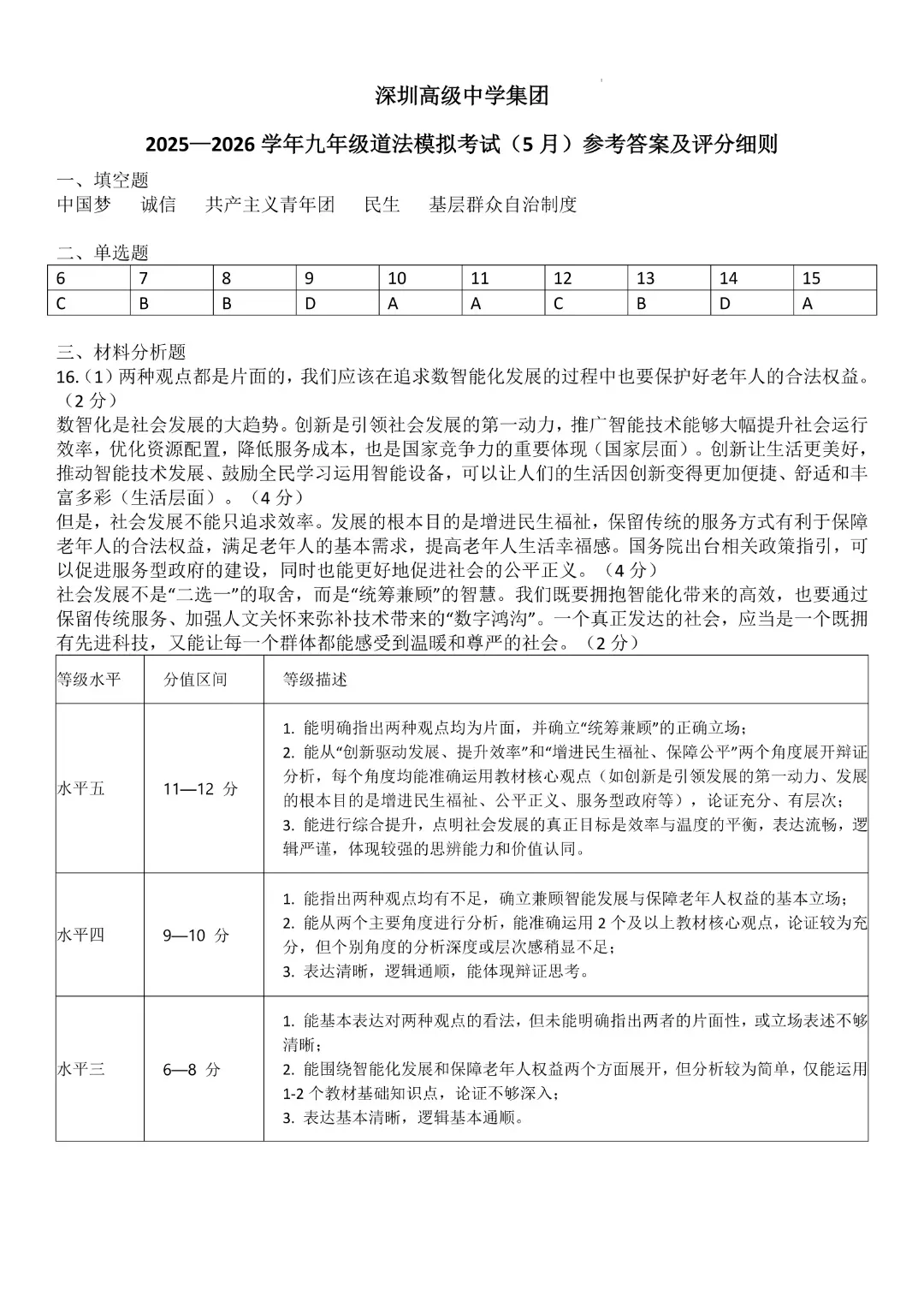 速领!深圳2026届中考各区二模真题+答案全汇总,考前冲刺必刷 第152张 速领!深圳2026届中考各区二模真题+答案全汇总,考前冲刺必刷 第152张
