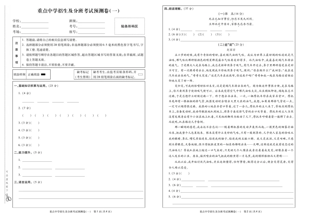 2026小升初语文模拟试卷,含答案,高清电子版可打印! 第5张 2026小升初语文模拟试卷,含答案,高清电子版可打印! 第5张