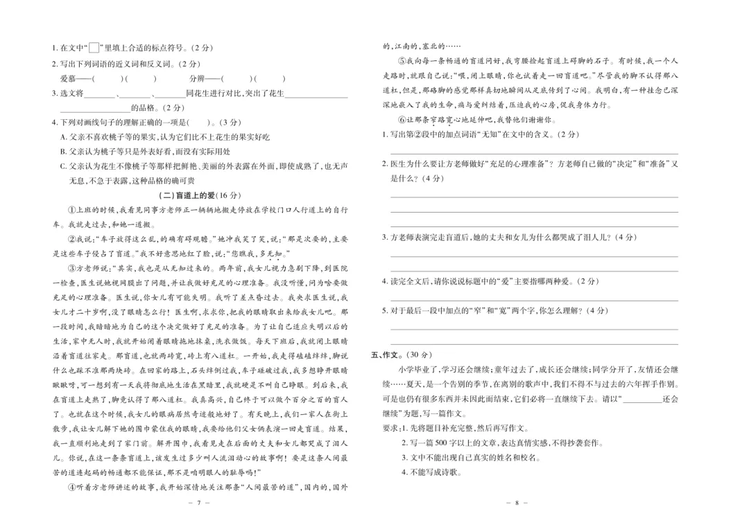 2026小升初语文模拟试卷,含答案,高清电子版可打印! 第12张 2026小升初语文模拟试卷,含答案,高清电子版可打印! 第12张