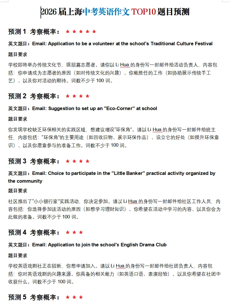2026上海中考英语作文,我们押了10个方向 第2张