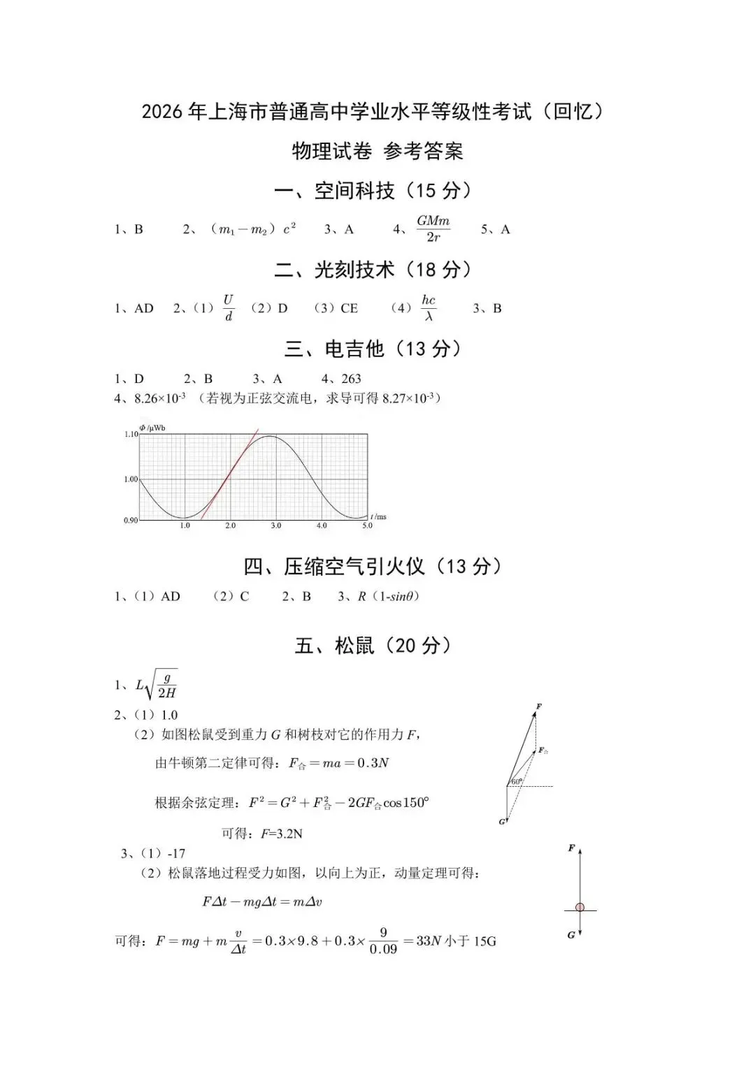 2026上海等级考物理试卷及参考答案(精编版) 第8张