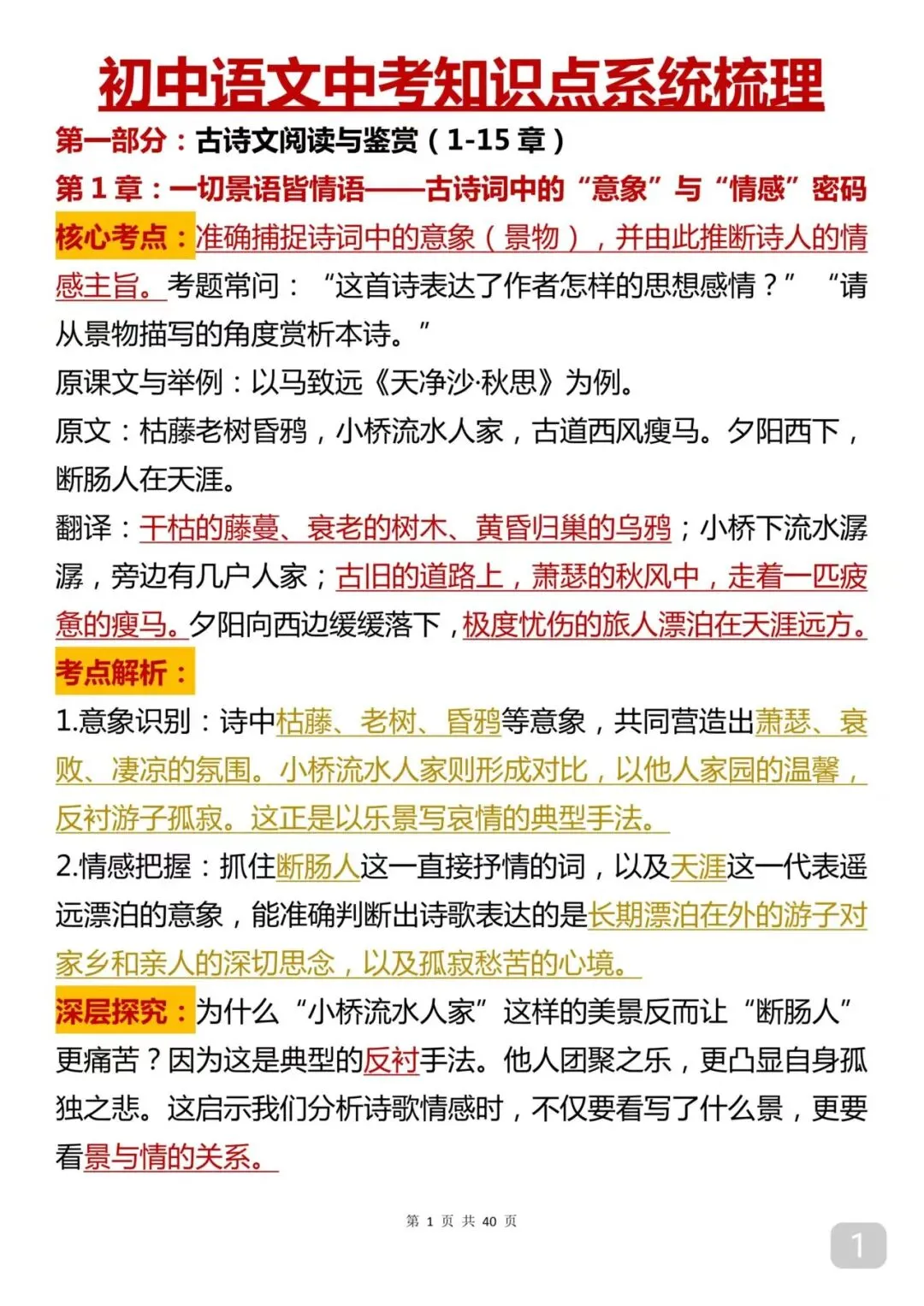 中考语文总复习知识点笔记打印版 第1张