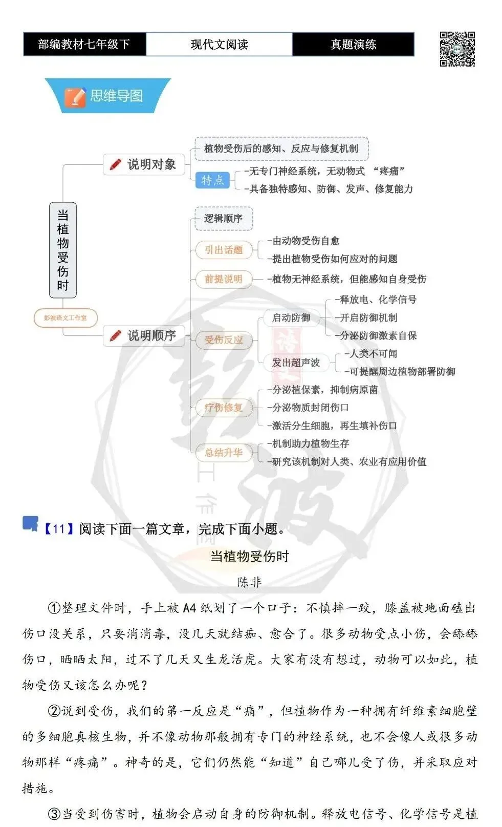 【说明文阅读-真题演练】八年级下-11-当植物受伤时-思维导图+试题精析 第5张
