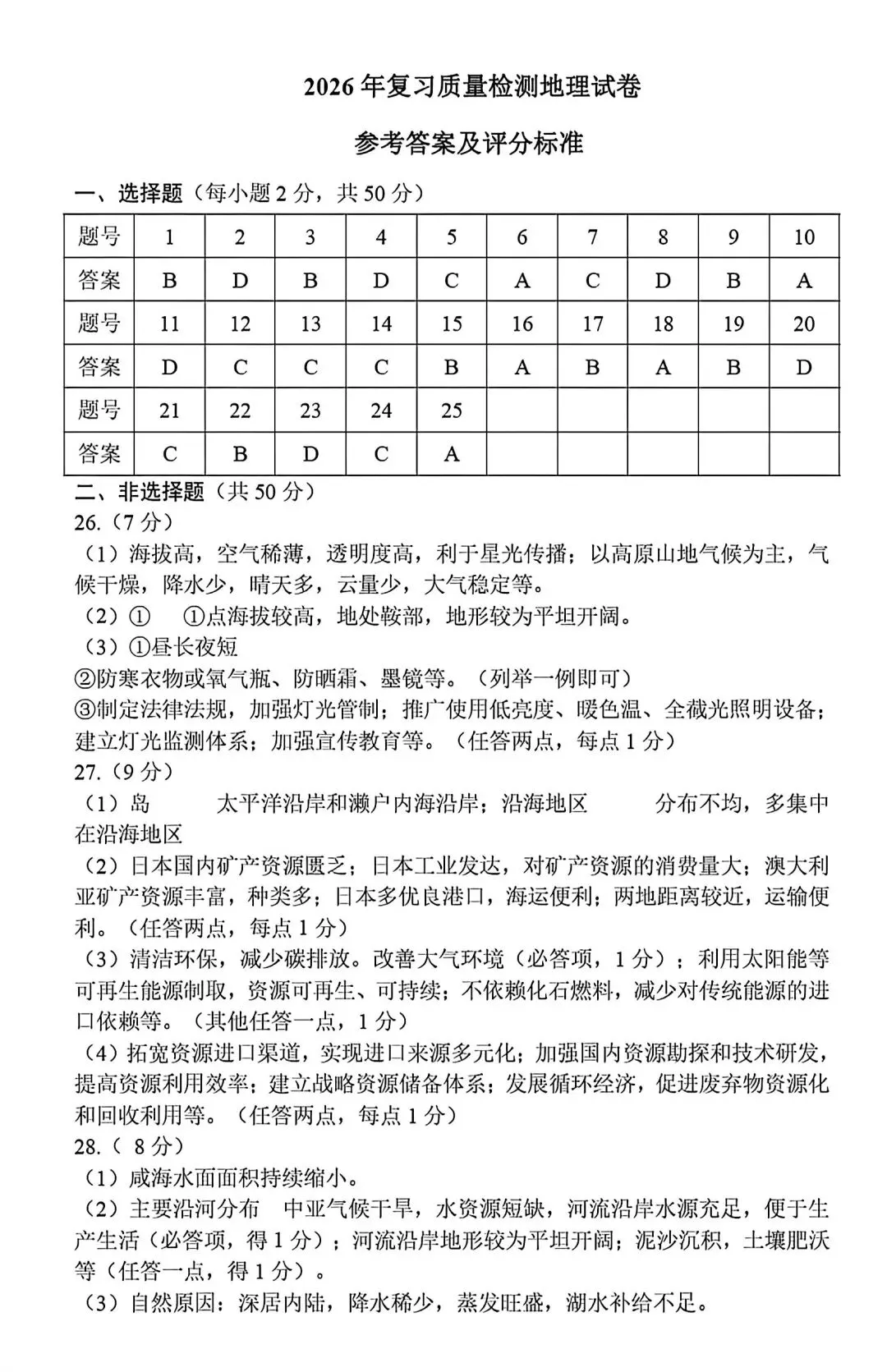 试卷资源‖2026年昆明盘龙区毕业年级复习质量监测地理试卷 第9张