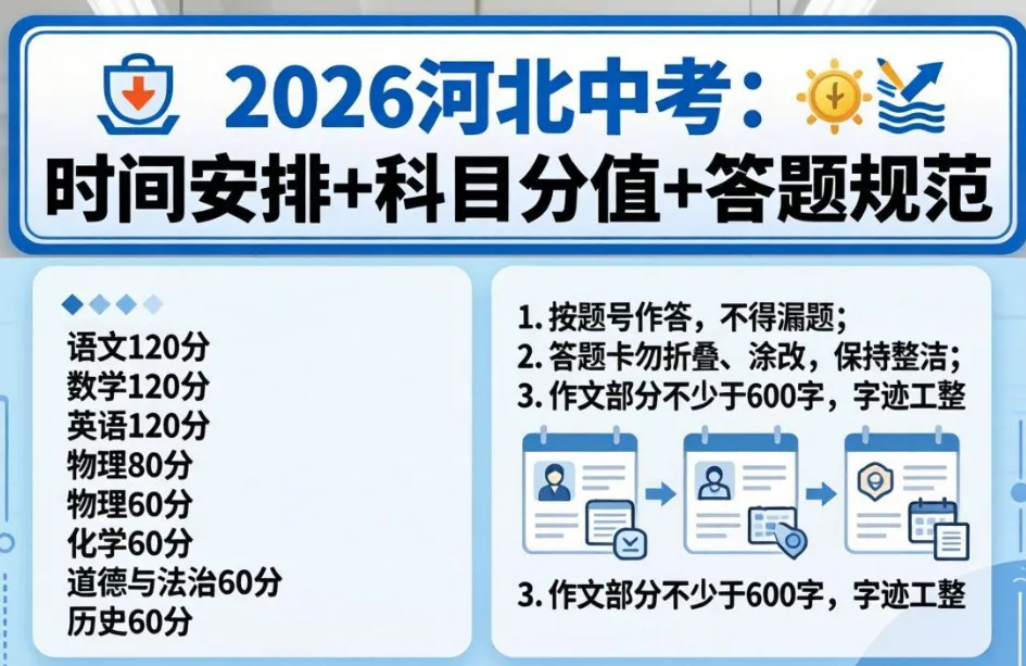 考生必看:2026河北中考时间安排+科目分值+答题规范 第1张