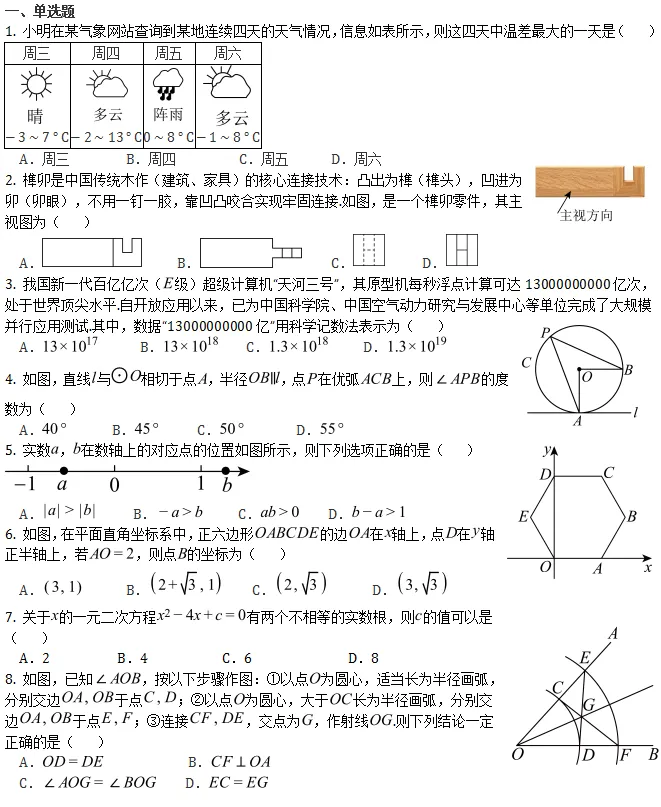 中考模拟||2026年杭州市西湖区中考模拟考试数学试题(初中毕业生学业水平测试),含难题解析 第2张
